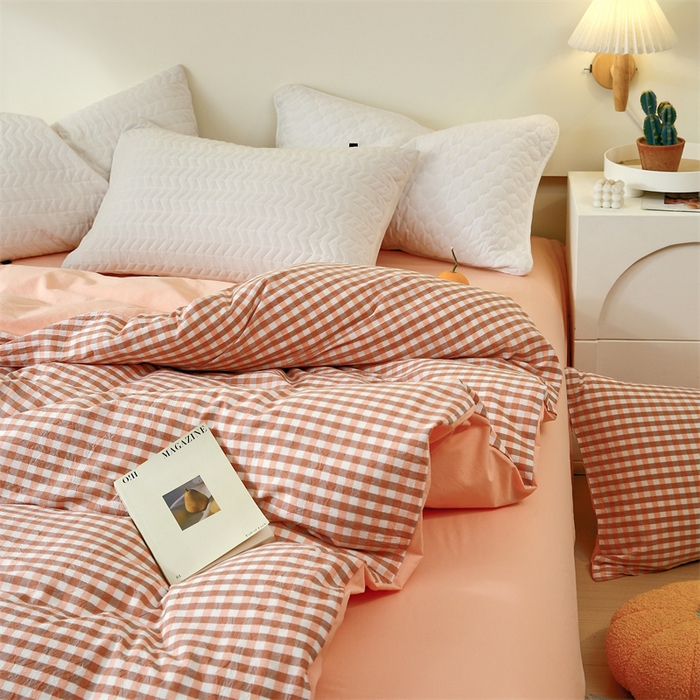 91家纺网 家纺一手货源 找家纺 春皖家纺 2026新款色织AB版水洗棉三件套四件套单品系列（单被套风格一） 素雅-玉格