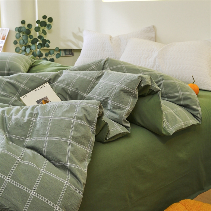 91家纺网 家纺一手货源 找家纺 春皖家纺 2026新款色织AB版水洗棉三件套四件套单品系列（单被套风格一） 素雅-韵绿