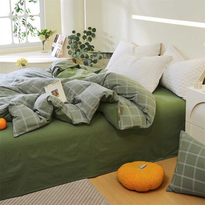 91家纺网 家纺一手货源 找家纺 春皖家纺 2026新款色织AB版水洗棉三件套四件套单品系列（单被套风格一） 素雅-韵绿