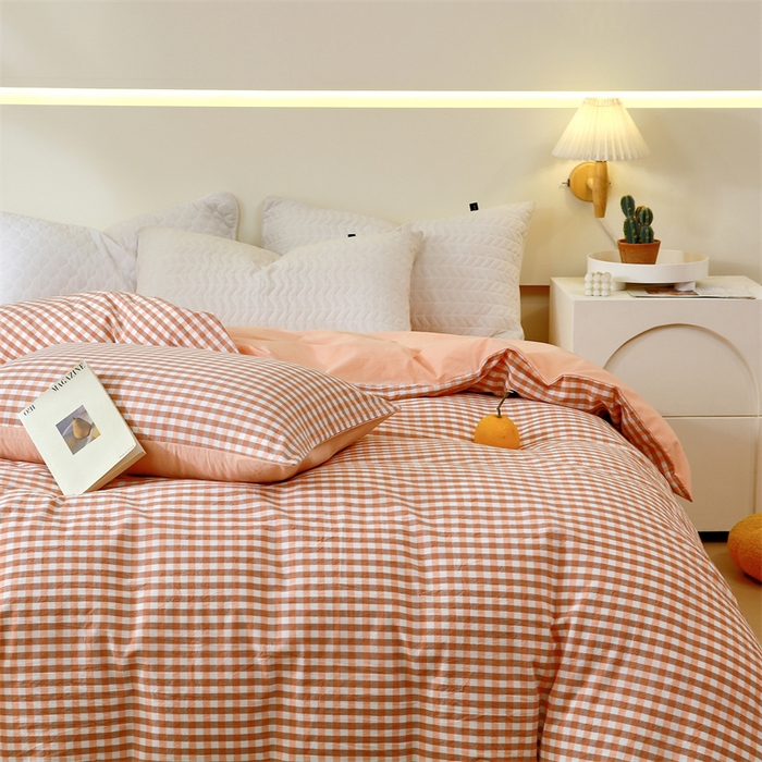 91家纺网 家纺一手货源 找家纺 春皖家纺 2026新款色织AB版水洗棉三件套四件套单品系列（单被套风格一） 素雅-玉格