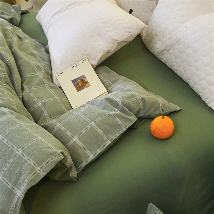 91家纺网 家纺一手货源 找家纺 春皖家纺 2026新款色织AB版水洗棉三件套四件套单品系列（单被套风格一） 素雅-韵绿