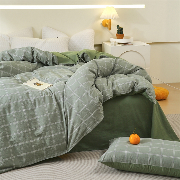 91家纺网 家纺一手货源 找家纺 春皖家纺 2026新款色织AB版水洗棉三件套四件套单品系列（单被套风格一） 素雅-韵绿