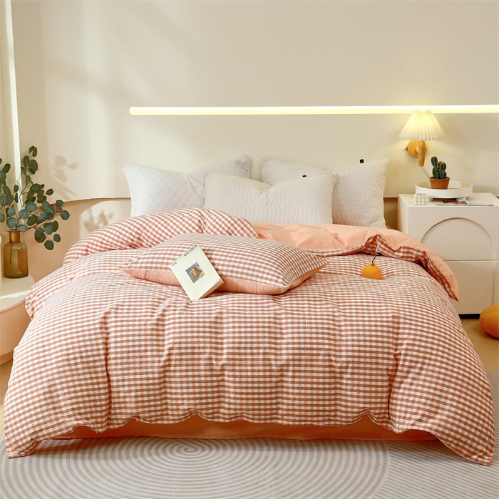 91家纺网 家纺一手货源 找家纺 春皖家纺 2026新款色织AB版水洗棉三件套四件套单品系列（单被套风格一） 素雅-玉格