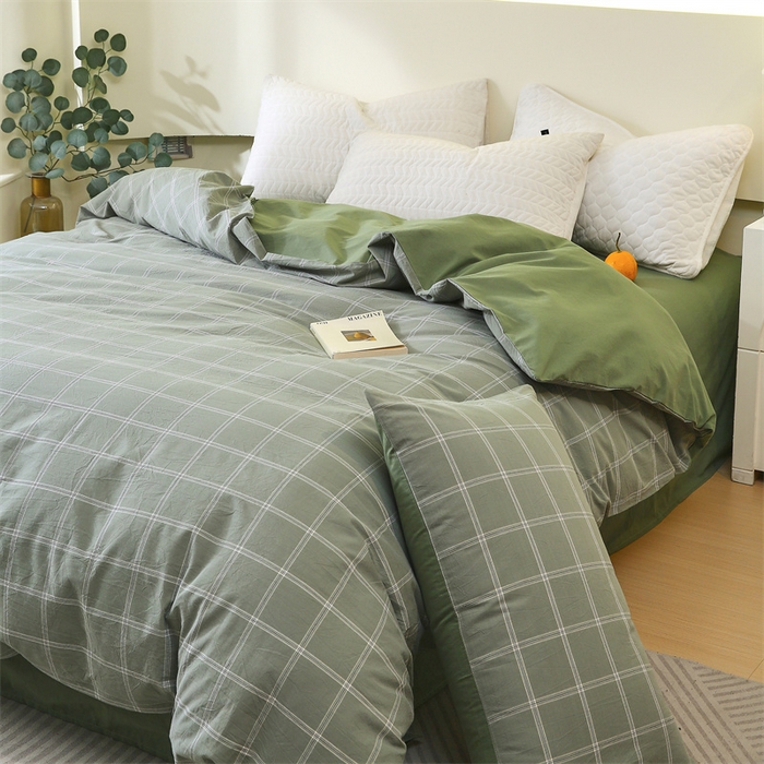 91家纺网 家纺一手货源 找家纺 春皖家纺 2026新款色织AB版水洗棉三件套四件套单品系列（单被套风格一） 素雅-韵绿