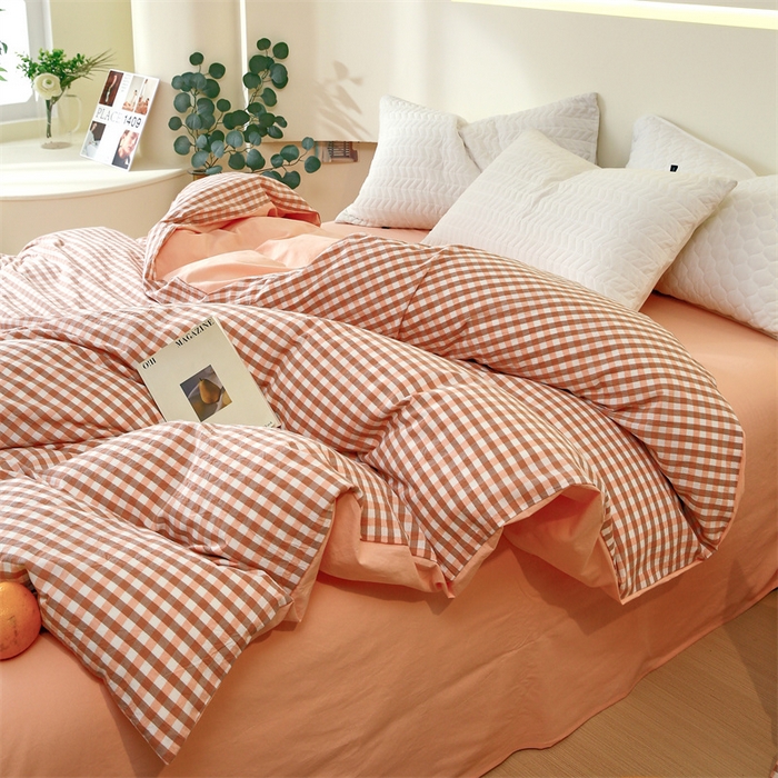 91家纺网 家纺一手货源 找家纺 春皖家纺 2026新款色织AB版水洗棉三件套四件套单品系列（单被套风格一） 素雅-玉格