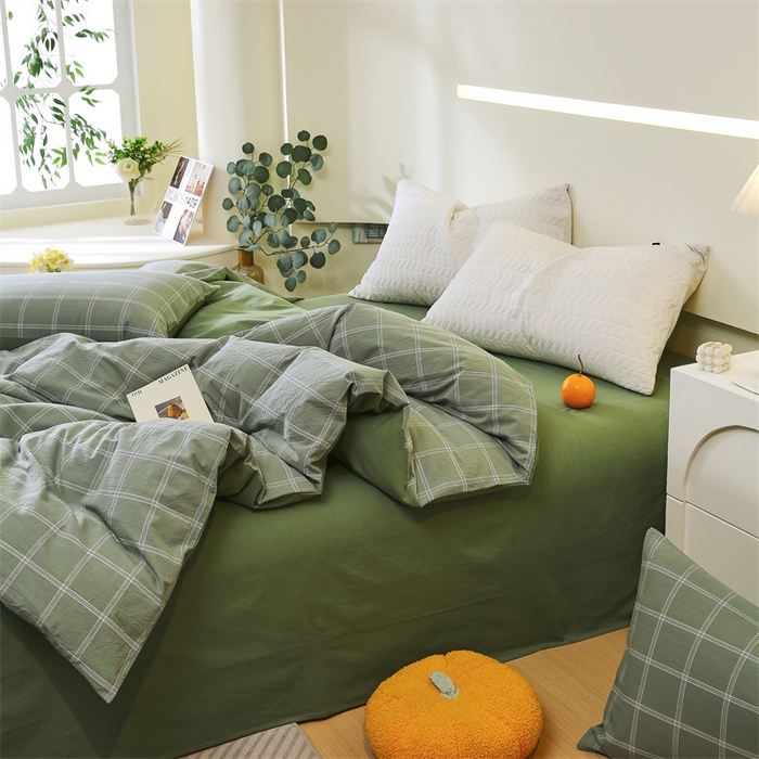 91家纺网 家纺一手货源 找家纺 春皖家纺 2026新款色织AB版水洗棉三件套四件套单品系列（单被套风格一） 素雅-韵绿