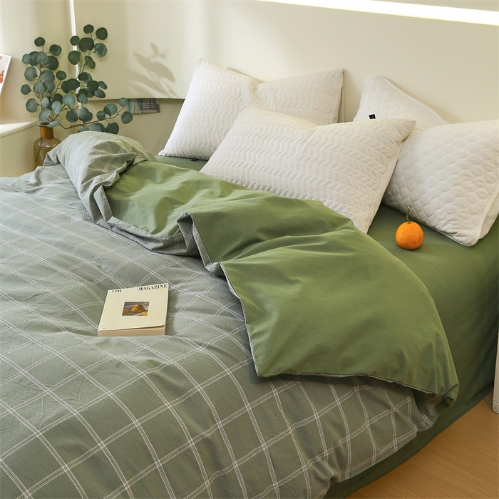 91家纺网 家纺一手货源 找家纺 春皖家纺 2026新款色织AB版水洗棉三件套四件套单品系列（单被套风格一） 素雅-韵绿