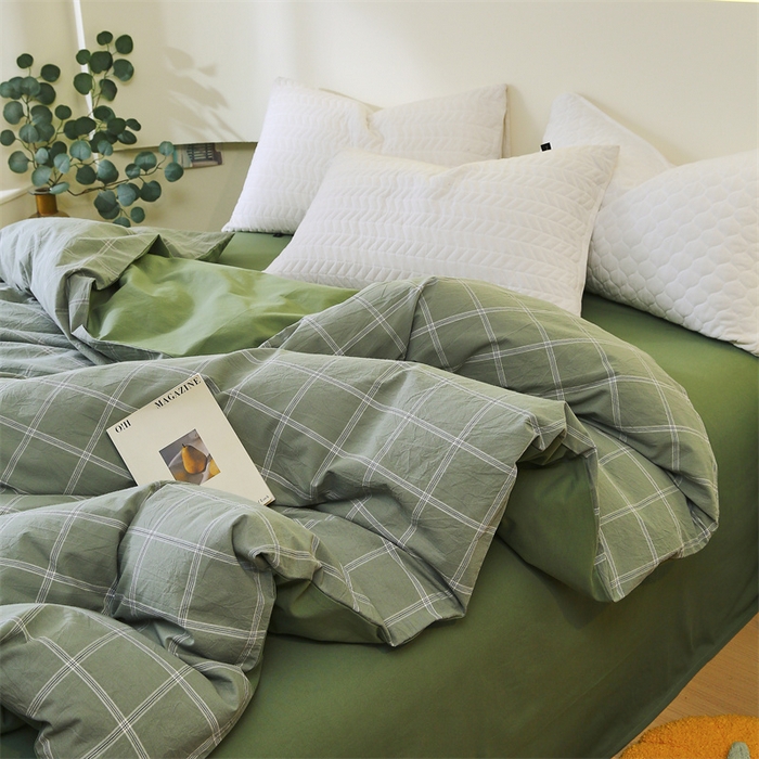91家纺网 家纺一手货源 找家纺 春皖家纺 2026新款色织AB版水洗棉三件套四件套单品系列（单被套风格一） 素雅-韵绿