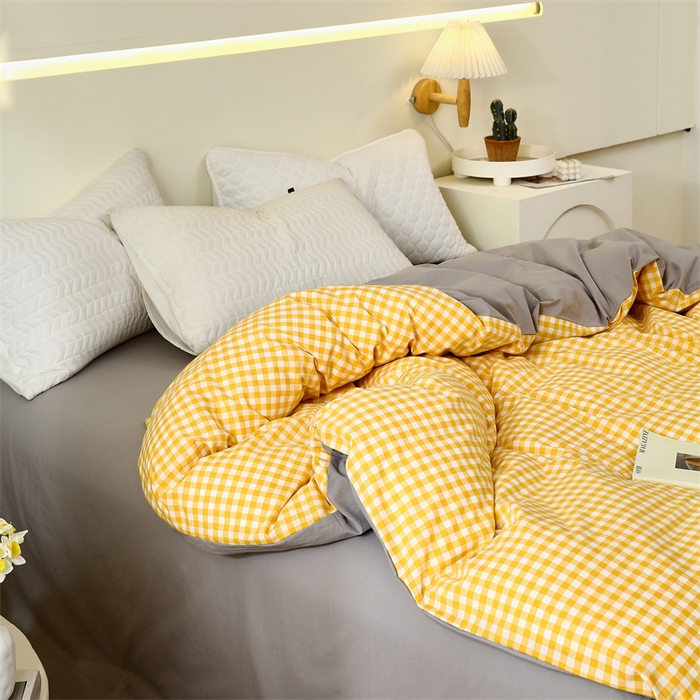 91家纺网 家纺一手货源 找家纺 春皖家纺 2026新款色织AB版水洗棉三件套四件套单品系列（单被套风格一） 朱羽-黄格