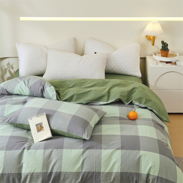 91家纺网 家纺一手货源 找家纺 春皖家纺 2026新款色织AB版水洗棉三件套四件套单品系列（单被套风格一） 素雅-清格