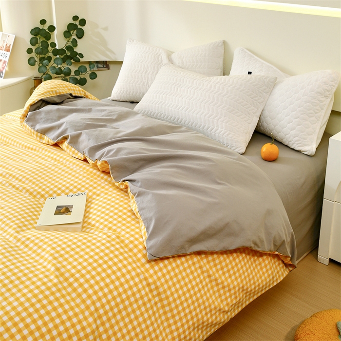 91家纺网 家纺一手货源 找家纺 春皖家纺 2026新款色织AB版水洗棉三件套四件套单品系列（单被套风格一） 朱羽-黄格