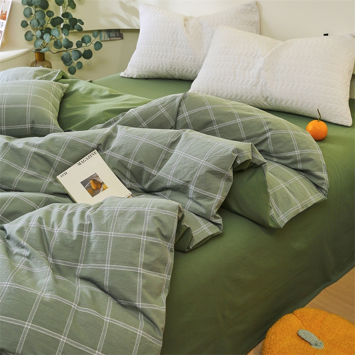 91家纺网 家纺一手货源 找家纺 春皖家纺 2026新款色织AB版水洗棉三件套四件套单品系列（单被套风格一） 素雅-韵绿