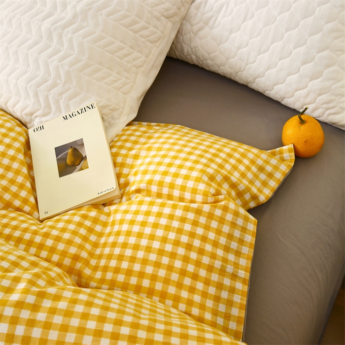 91家纺网 家纺一手货源 找家纺 春皖家纺 2026新款色织AB版水洗棉三件套四件套单品系列（单被套风格一） 朱羽-黄格