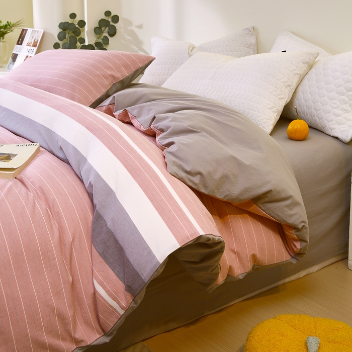 春皖家纺 2026新款色织AB版水洗棉三件套四件套单品系列（单被套风格一） 素雅-蔻粉