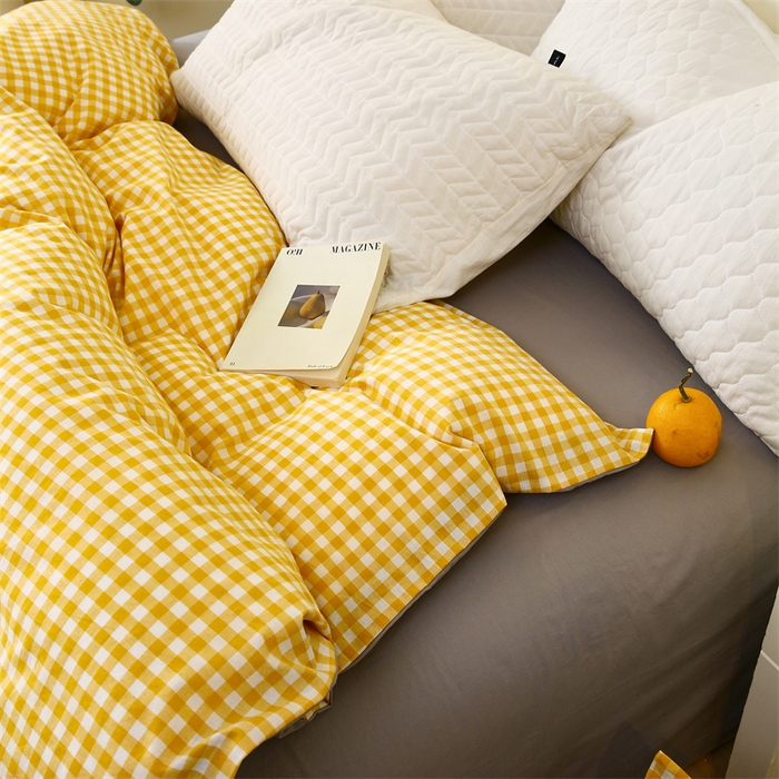 91家纺网 家纺一手货源 找家纺 春皖家纺 2026新款色织AB版水洗棉三件套四件套单品系列（单被套风格一） 朱羽-黄格