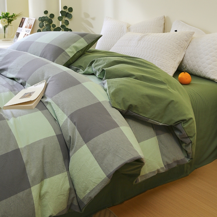 春皖家纺 2026新款色织AB版水洗棉三件套四件套单品系列（单被套风格一） 素雅-清格