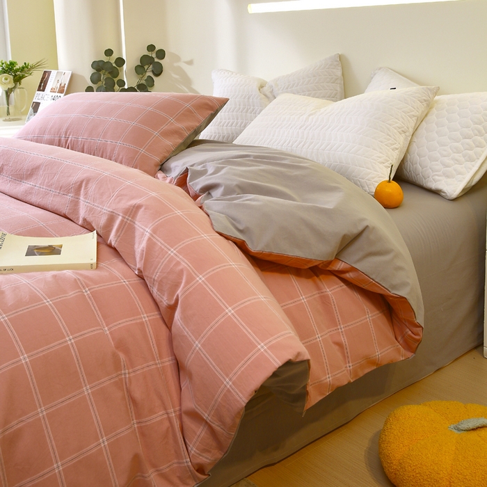 春皖家纺 2026新款色织AB版水洗棉三件套四件套单品系列（单被套风格一） 素雅-韵粉