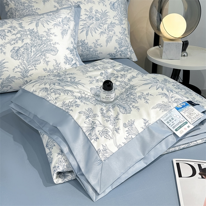 91家纺网 家纺一手货源 找家纺 笙意家纺 2026A类水洗冰丝数码印花宽边夏被四件套初语