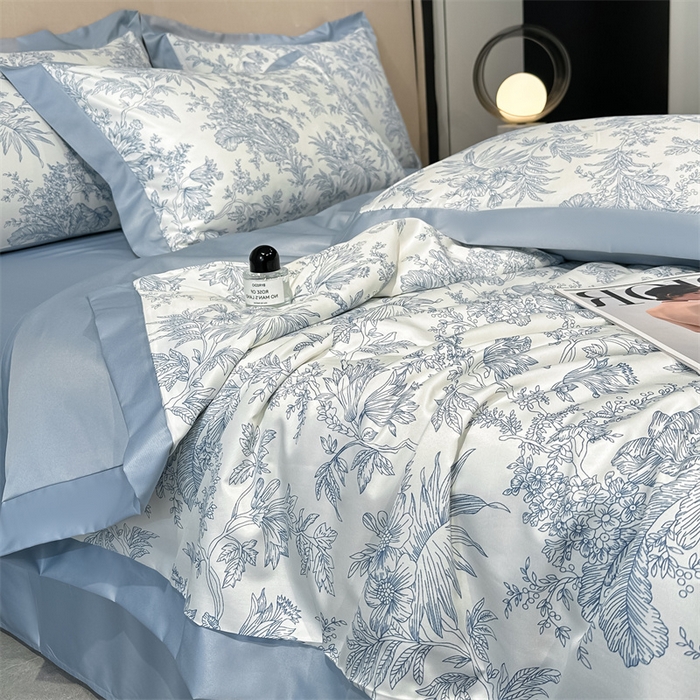 91家纺网 家纺一手货源 找家纺 笙意家纺 2026A类水洗冰丝数码印花宽边夏被四件套初语