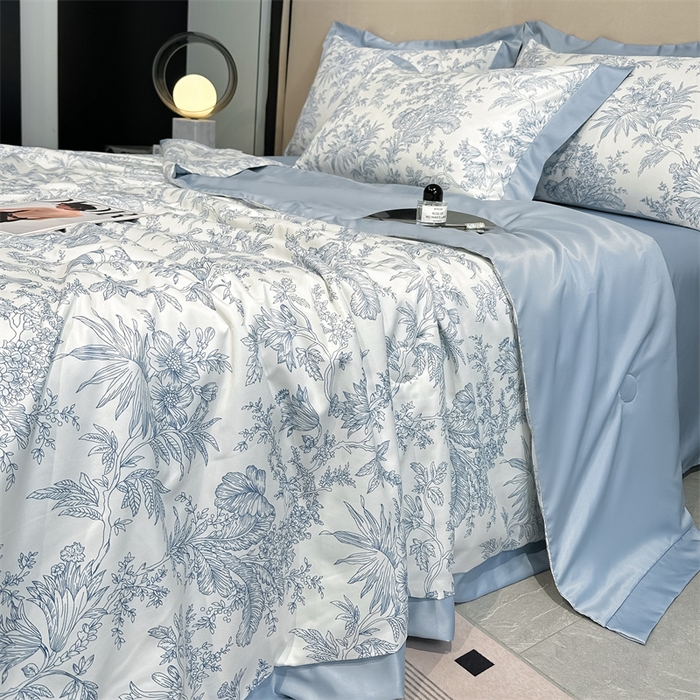 91家纺网 家纺一手货源 找家纺 笙意家纺 2026A类水洗冰丝数码印花宽边夏被四件套初语