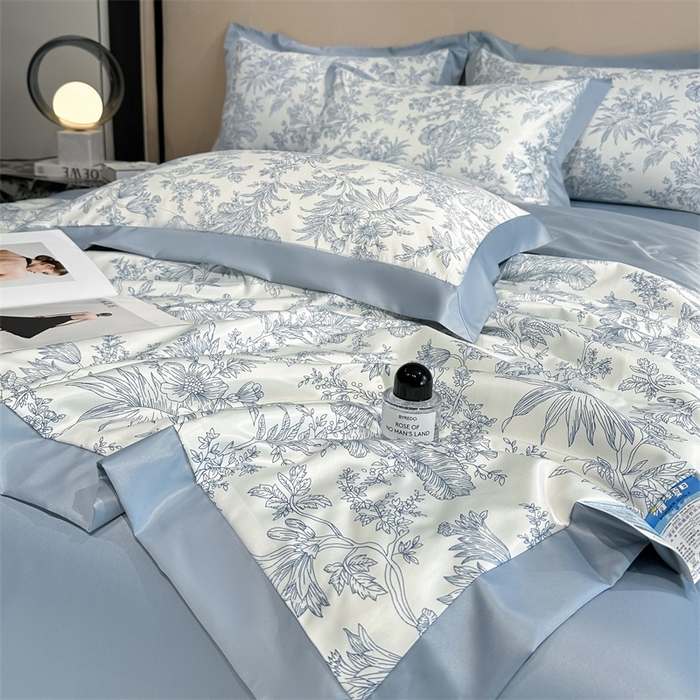 91家纺网 家纺一手货源 找家纺 笙意家纺 2026A类水洗冰丝数码印花宽边夏被四件套初语