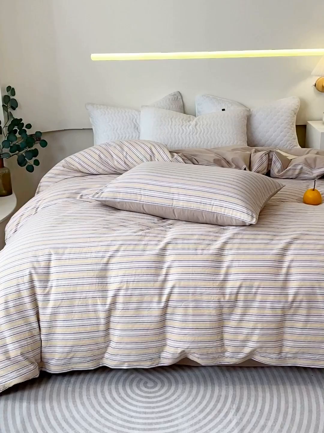 91家纺网 家纺一手货源 找家纺 春皖家纺 2026新款色织AB版水洗棉三件套四件套单品系列（单被套风格一） 素雅-杏黄纹