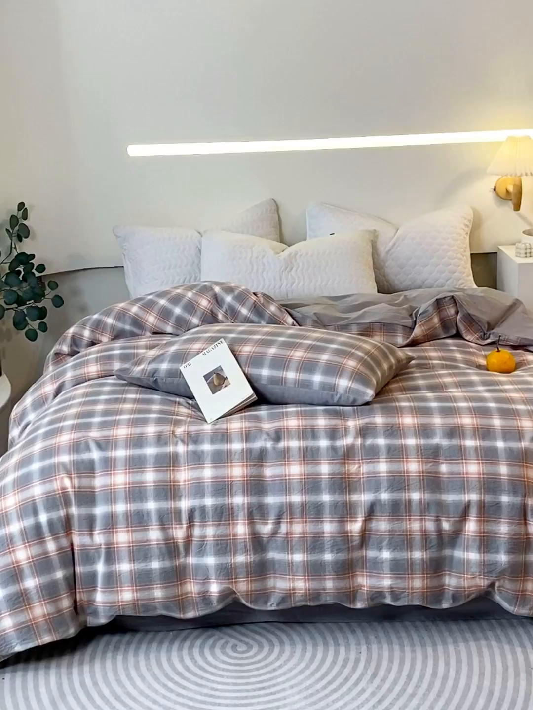 91家纺网 家纺一手货源 找家纺 春皖家纺 2026新款色织AB版水洗棉三件套四件套单品系列（单被套风格一） 栗木-咖格