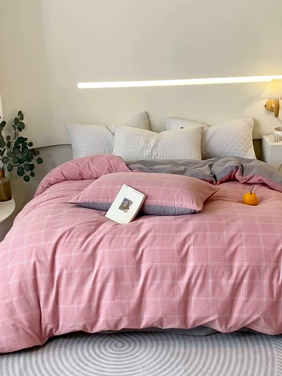 91家纺网 家纺一手货源 找家纺 春皖家纺 2026新款色织AB版水洗棉三件套四件套单品系列（单被套风格一） 素雅-韵粉