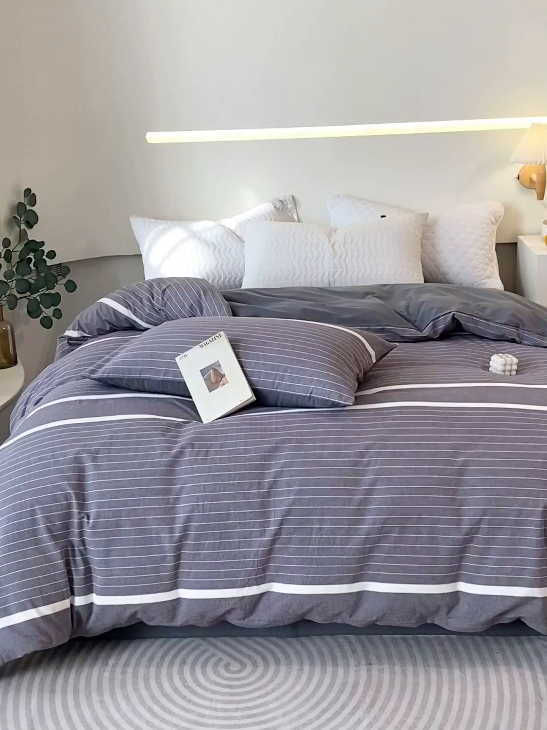 91家纺网 家纺一手货源 找家纺 春皖家纺 2026新款色织AB版水洗棉三件套四件套单品系列（单被套风格一） 素雅-灰条