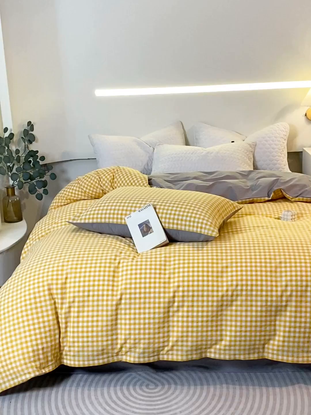 91家纺网 家纺一手货源 找家纺 春皖家纺 2026新款色织AB版水洗棉三件套四件套单品系列（单被套风格一） 朱羽-黄格