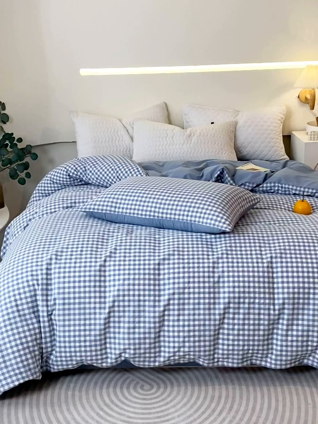 91家纺网 家纺一手货源 找家纺 春皖家纺 2026新款色织AB版水洗棉三件套四件套单品系列（单被套风格一） 素雅-蓝小格