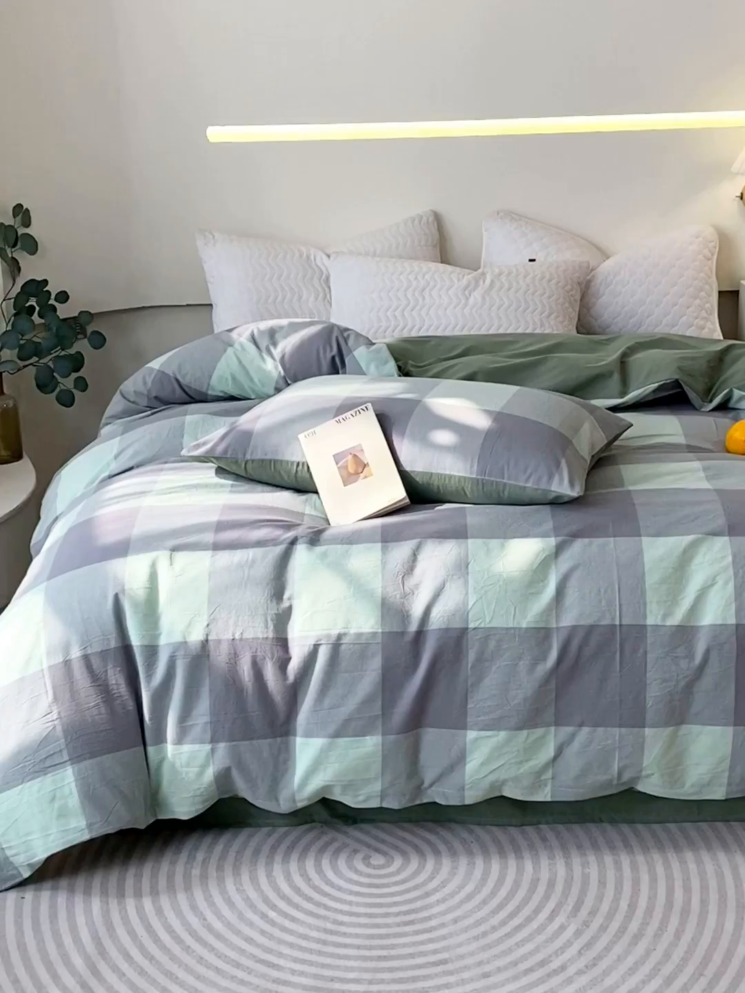 91家纺网 家纺一手货源 找家纺 春皖家纺 2026新款色织AB版水洗棉三件套四件套单品系列（单被套风格一） 素雅-清格