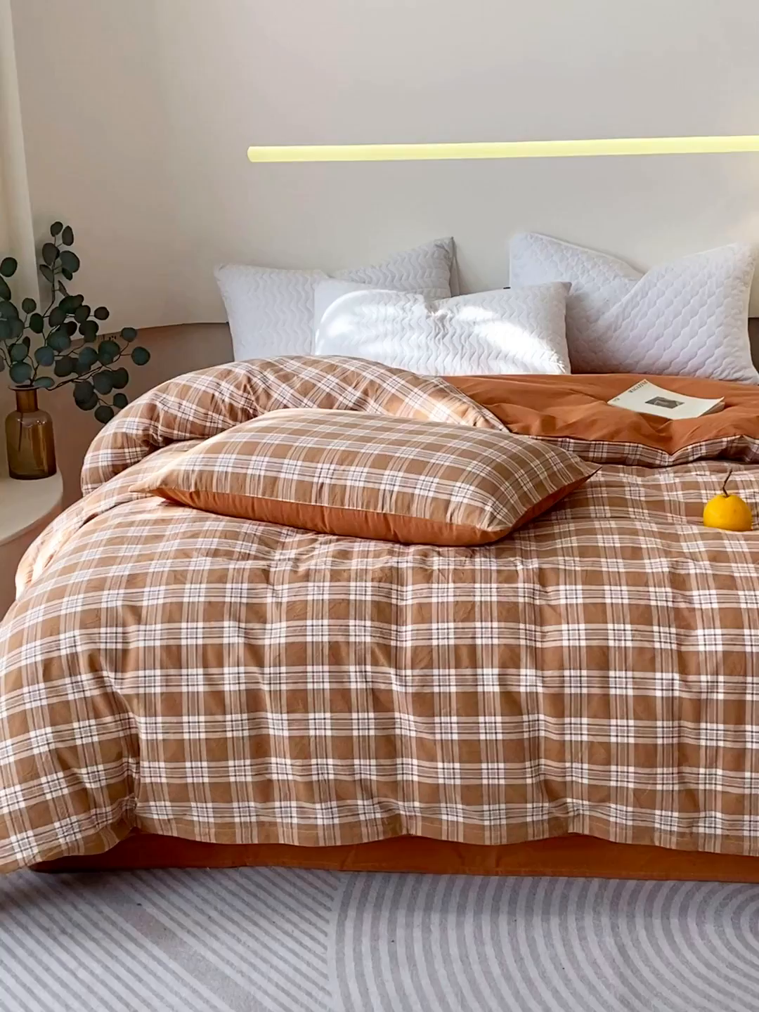 91家纺网 家纺一手货源 找家纺 春皖家纺 2026新款色织AB版水洗棉三件套四件套单品系列（单被套风格一） 素雅黄格