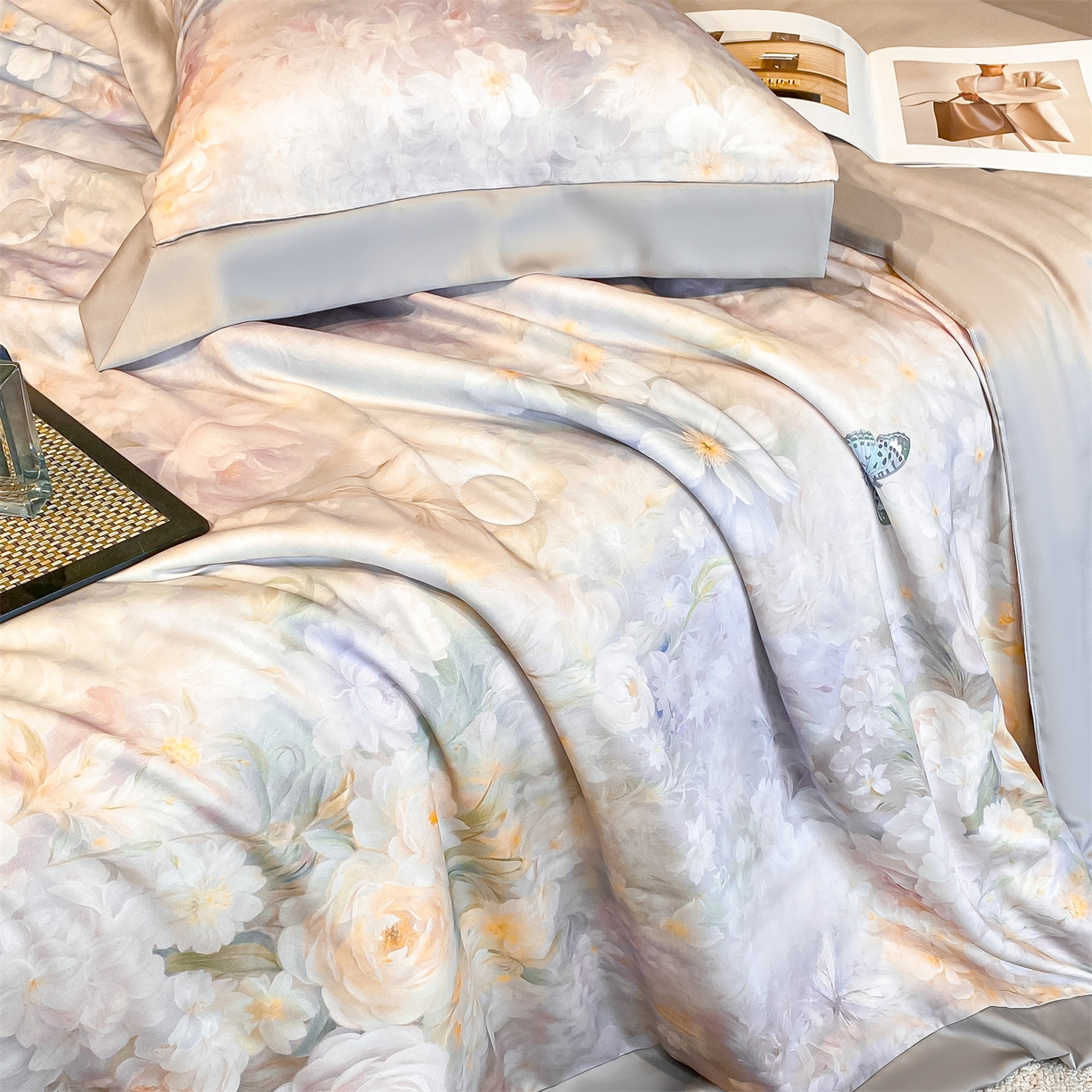 91家纺网 家纺一手货源 找家纺 笙意家纺 2026A类水洗冰丝数码印花宽边夏被四件套馥韵