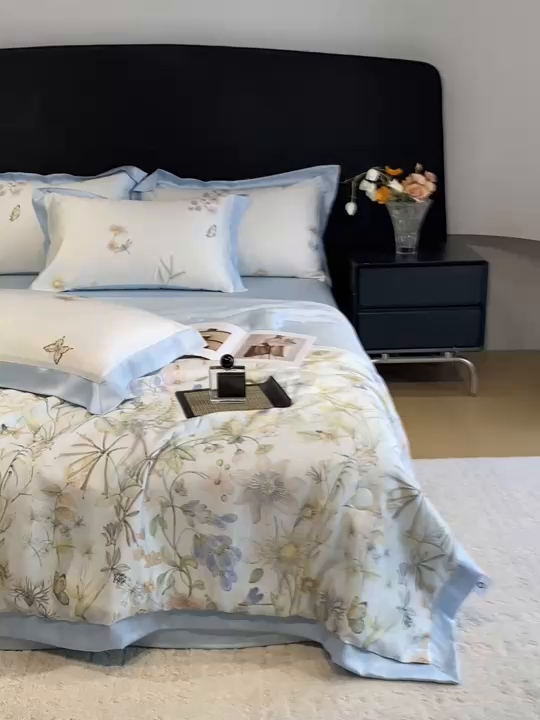 91家纺网 家纺一手货源 找家纺 笙意家纺 2026A类水洗冰丝数码印花宽边夏被四件套馥韵