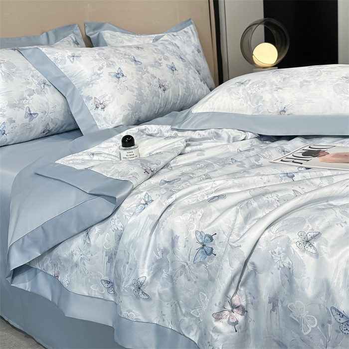 91家纺网 家纺一手货源 找家纺 笙意家纺 2026A类水洗冰丝数码印花宽边夏被四件套古韵蝶音