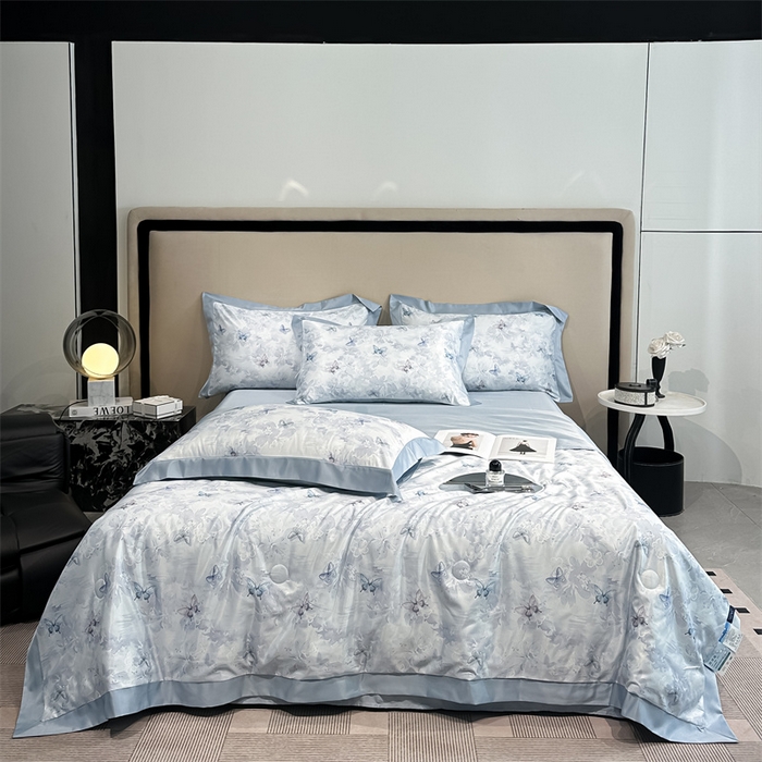 笙意家纺 2026A类水洗冰丝数码印花宽边夏被四件套古韵蝶音
