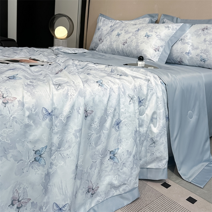 91家纺网 家纺一手货源 找家纺 笙意家纺 2026A类水洗冰丝数码印花宽边夏被四件套古韵蝶音