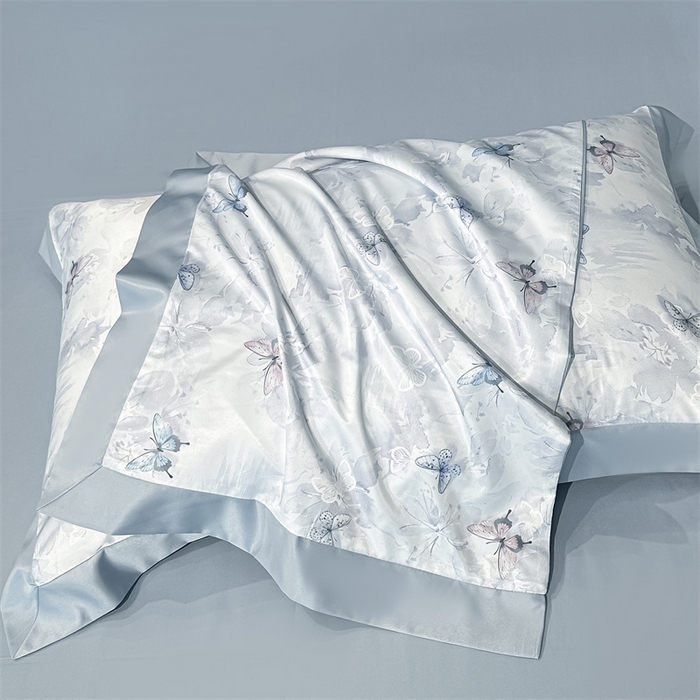 91家纺网 家纺一手货源 找家纺 笙意家纺 2026A类水洗冰丝数码印花宽边夏被四件套古韵蝶音