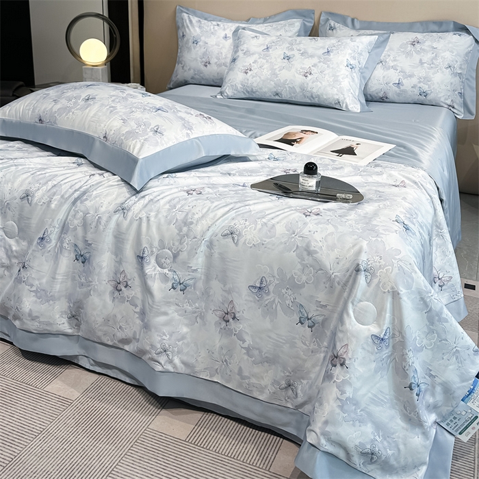 91家纺网 家纺一手货源 找家纺 笙意家纺 2026A类水洗冰丝数码印花宽边夏被四件套古韵蝶音