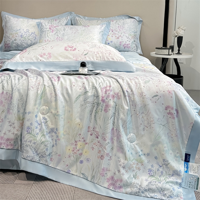 91家纺网 家纺一手货源 找家纺 笙意家纺 2026A类水洗冰丝数码印花宽边夏被四件套花海缠绵