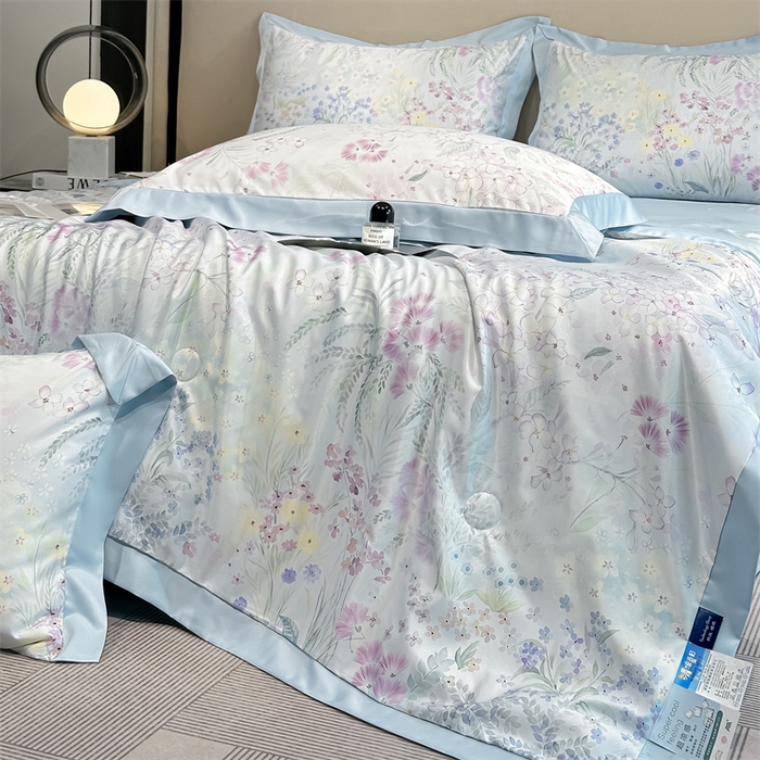 91家纺网 家纺一手货源 找家纺 笙意家纺 2026A类水洗冰丝数码印花宽边夏被四件套花海缠绵