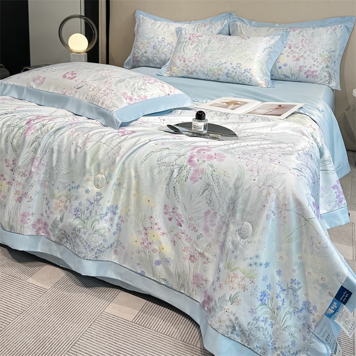 91家纺网 家纺一手货源 找家纺 笙意家纺 2026A类水洗冰丝数码印花宽边夏被四件套花海缠绵