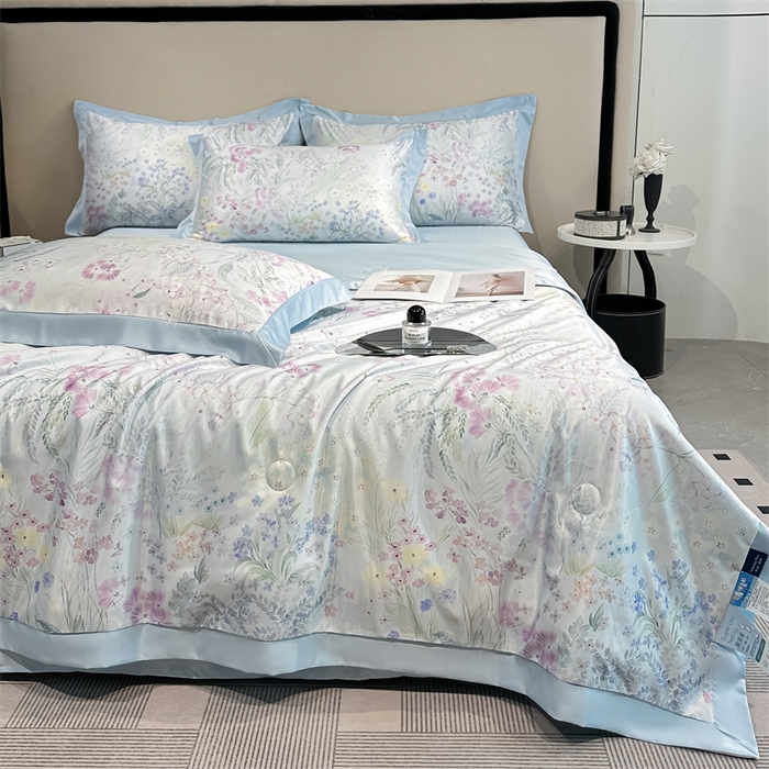 91家纺网 家纺一手货源 找家纺 笙意家纺 2026A类水洗冰丝数码印花宽边夏被四件套花海缠绵