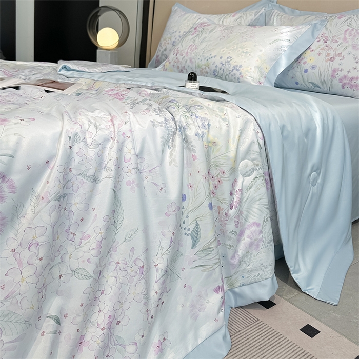 91家纺网 家纺一手货源 找家纺 笙意家纺 2026A类水洗冰丝数码印花宽边夏被四件套花海缠绵