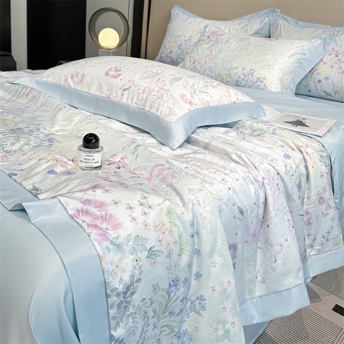 91家纺网 家纺一手货源 找家纺 笙意家纺 2026A类水洗冰丝数码印花宽边夏被四件套花海缠绵