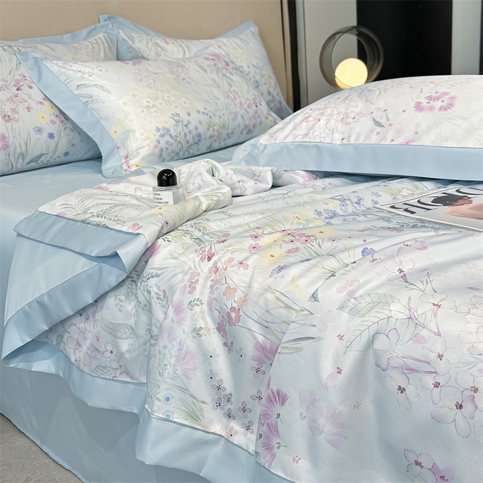 91家纺网 家纺一手货源 找家纺 笙意家纺 2026A类水洗冰丝数码印花宽边夏被四件套花海缠绵