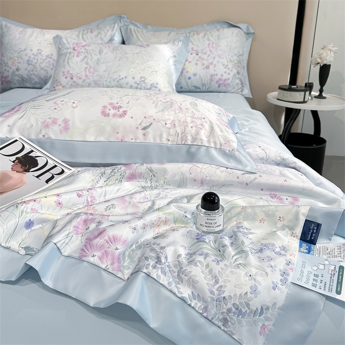 91家纺网 家纺一手货源 找家纺 笙意家纺 2026A类水洗冰丝数码印花宽边夏被四件套花海缠绵