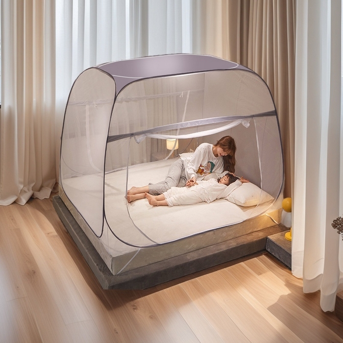 豪梦园蚊帐工厂店 2026新款免安装促量款加密方顶蚊帐 防尘顶-清新灰