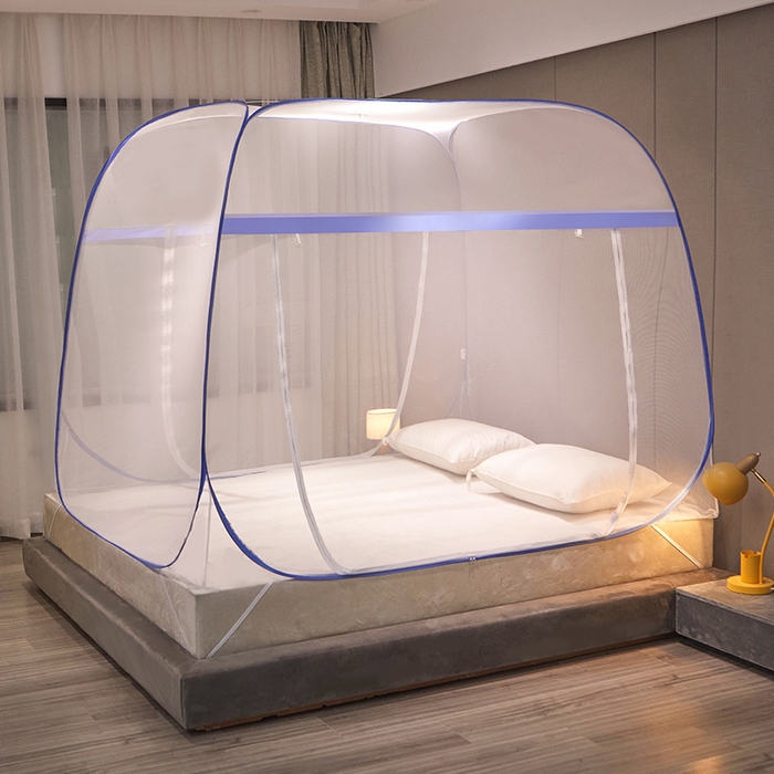 豪梦园蚊帐工厂店 2026新款免安装促量款加密方顶蚊帐 网纱顶-清新蓝